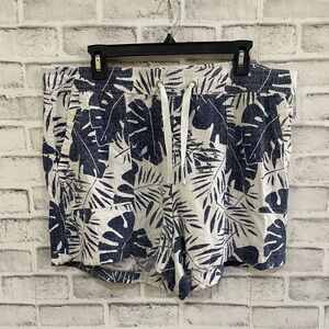 Women’s Nautica white & blue  tropical print linen blend pull on shorts XL